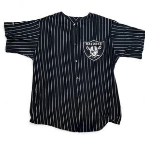 80s majestic Black and white striped Oakland Raiders jersey size L
